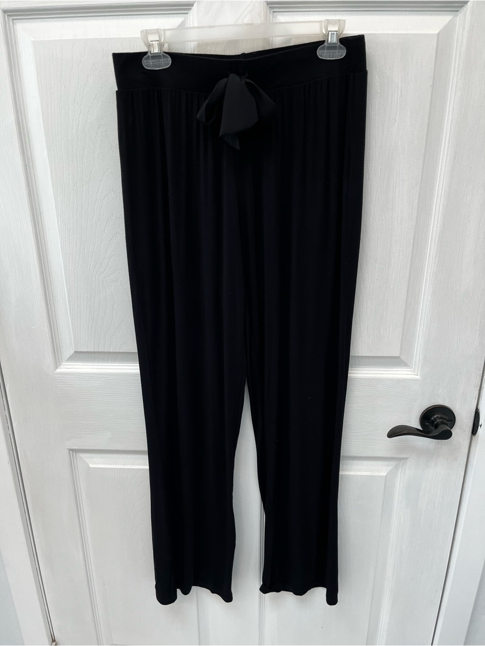 Tahari Black Wide Leg Sheer Ribbon Drawstring Lounge Pyjama Pants Medium Comfy